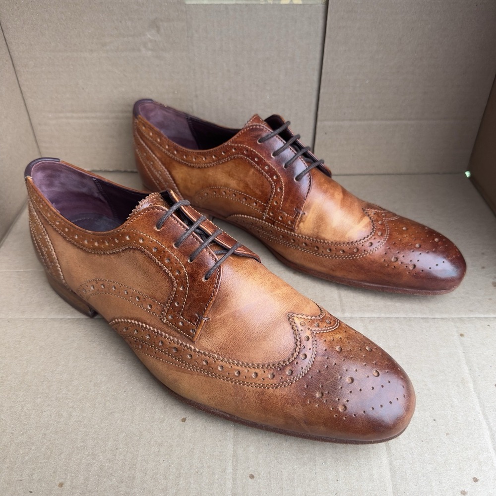 Ted Baker Gryene Leather Wingtip Oxford Shoes Tan Brown Men's 10 / EU 43